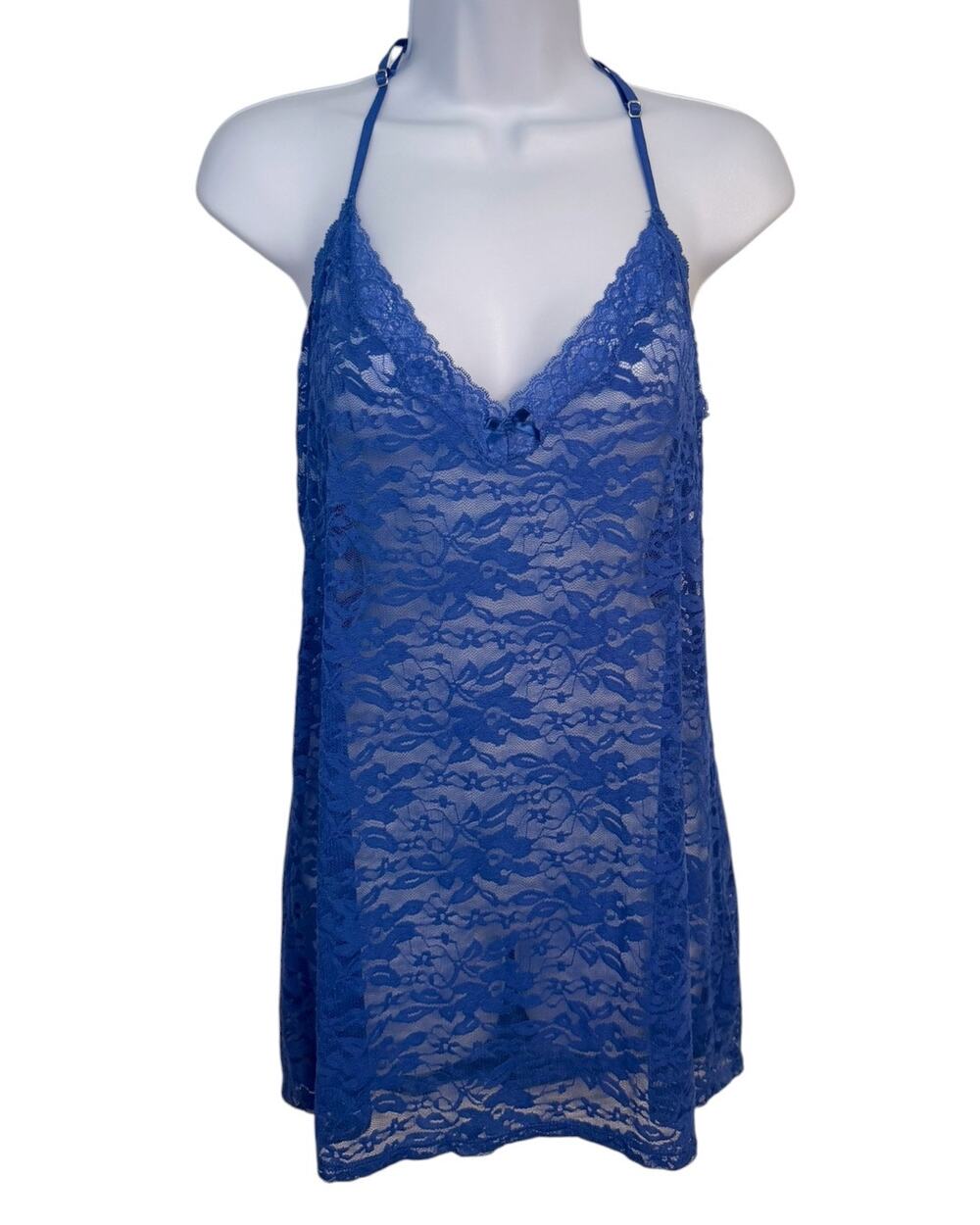 In Bloom by Jonquil Blue Floral Lace Chemise Women’s Large Racer Back Lingerie